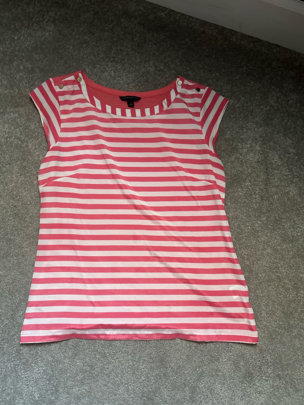 Banana Republic Coral and White Striped Tee